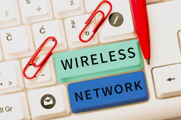 Handschrift Zeichen Wireless Network Business Ansatz Computernetzwerk Das Drahtlose Datenverbindungen — Stockfoto