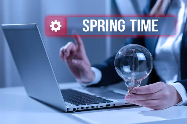 Podpis Koncepcyjny Wiosna Czas Biznes Showcase Umiarkowany Sezon Roku Zidentyfikowany — Zdjęcie stockowe