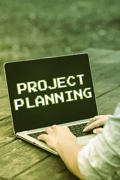 Концептуальный Подпись Проектное Планирование Бизнес План Идеи Затем Сообщить Прогрессе — стоковое фото