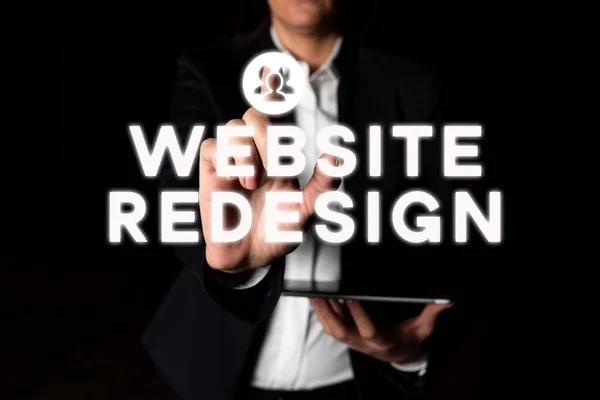 Logga Visar Webbplats Redesign Word För Att Modernisera Förbättra Eller — Stockfoto
