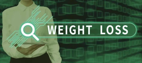 손으로 Weight Loss Internet Concept Decrease Body Fluid Muscle Mass — 스톡 사진