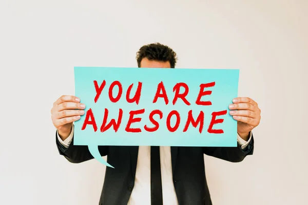 Σύμβολο Κειμένου Που Δείχνει Είστε Awesome Επιχειρηματική Επισκόπηση Κίνητρο Εκτίμηση — Φωτογραφία Αρχείου