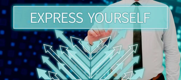 Inspiráció Mutató Jel Express Yourself Üzleti Áttekintés Kommunikálni Vagy Felfedni — Stock Fotó