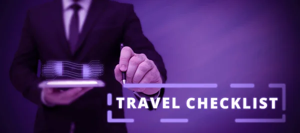 Szöveg Jel Mutatja Travel Checklist Word Írt Egy Listát Dolgokat — Stock Fotó