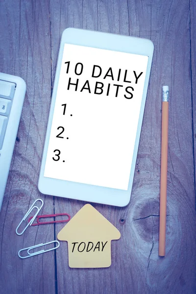 健康的な日常生活を意味する10の毎日の習慣 概念を表示するサイン良い栄養運動 — ストック写真