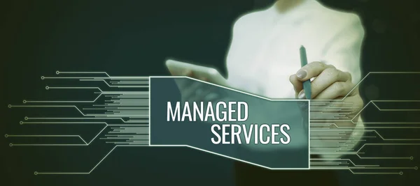 Konceptvisning Managed Services Konceptfotoföretag Som Fjärrstyr Kunder Infrastruktur — Stockfoto