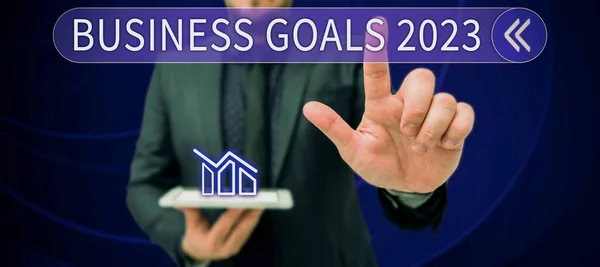 Text showing inspiration Business Goals 2023, Business concept Advanced Capabilities Timely Expectations Goals
