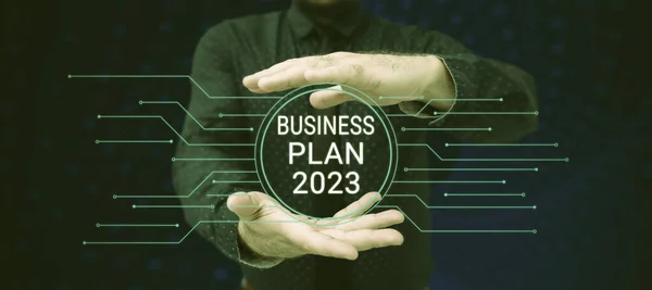 Segno Testo Che Mostra Business Plan 2023 Parola Idee Gli — Foto Stock