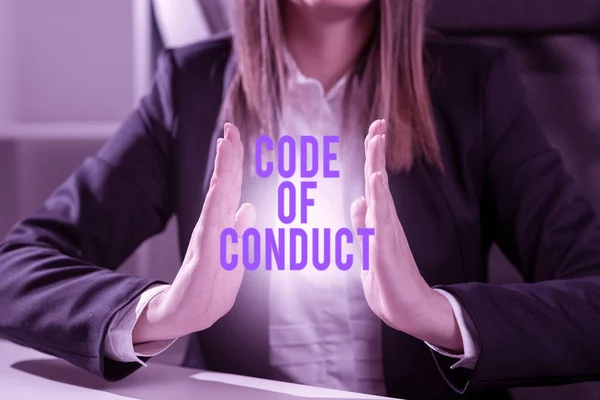 Signo Que Muestra Código Conducta Concepto Negocio Ética Rige Los —  Fotos de Stock