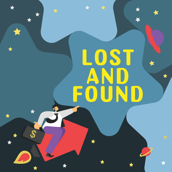 Conceptual caption Lost And Found, Business concept Place where you can find forgotten things Search service