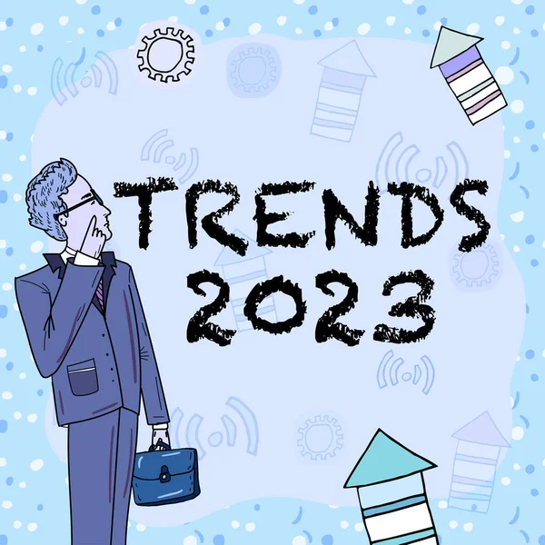 Textová Značka Znázorňující Trendy 2023 Podnikatelský Záměr Nadcházející Rok Převládající — Stock fotografie