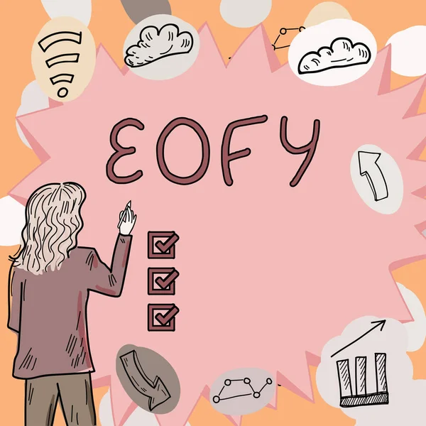 显示Eofy的标志 概念指的是在财政年度结束时举行的特大甩卖 — 图库照片