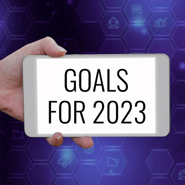 Hand Writing Sign Goals 2023 Business Concept Ακόλουθα Πράγματα Που — Φωτογραφία Αρχείου