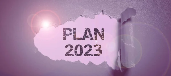 第2023号计划 关于明年做某事或完成某事的详细建议的文字 — 图库照片