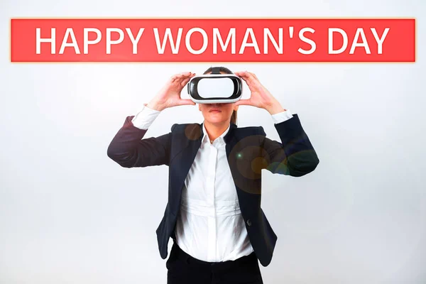 幸せな女性の日を示すテキスト記号 世界中のすべての女性の本質を記念して書かれた言葉 — ストック写真