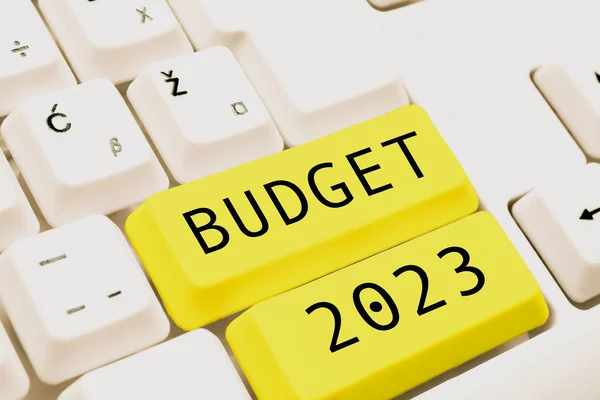 Inspiração Mostrando Sinal Orçamento 2023 Estimativa Conceito Negócio Receitas Despesas — Fotografia de Stock