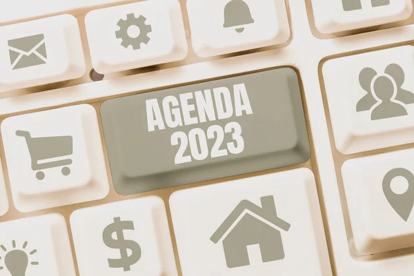 손으로 Agenda 2023 그들이 순서대로 활동의 목록을 — 스톡 사진