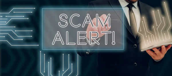 Conceptual Caption Scam Alert Concept Significa Advertir Alguien Sobre Esquema —  Fotos de Stock