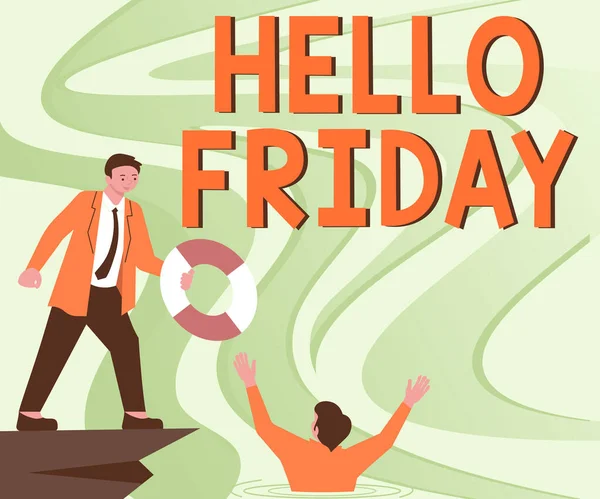Writing Displaying Text Hello Friday Business Idea Greetings Fridays Because — Stock Photo, Image
