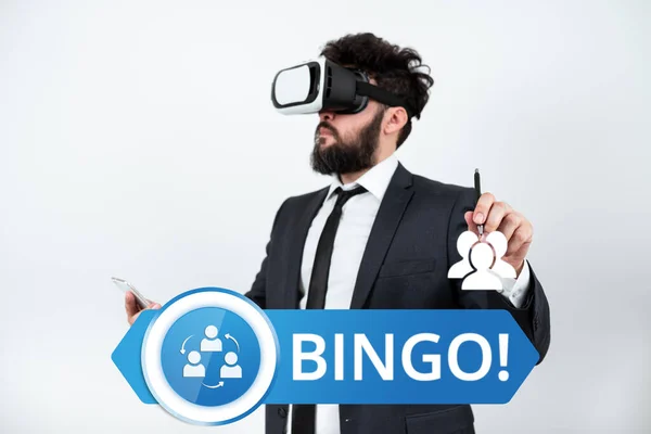Handschriftteken Bingo Business Showcase Kansspel Waarbij Elke Speler Nummers Afdrukt — Stockfoto