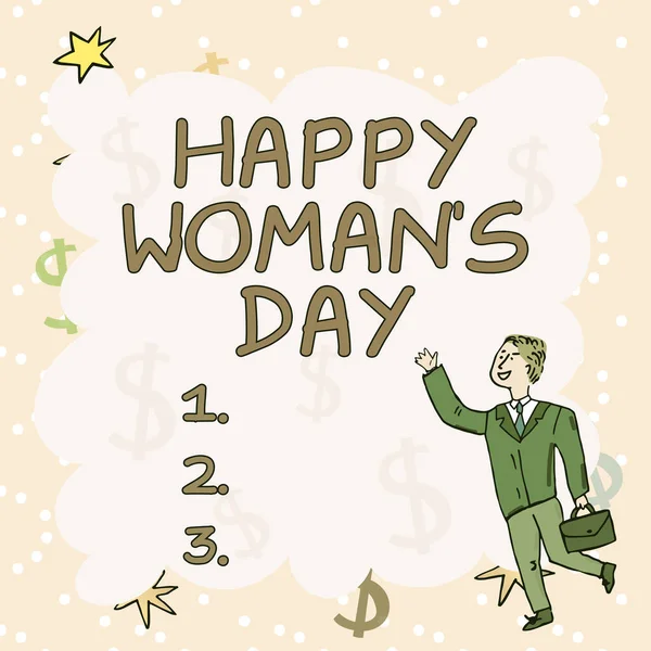 Textový Nápis Ukazující Happy Womans Day Slovo Napsané Památku Esence — Stock fotografie
