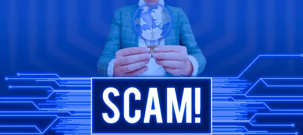 Legenda Conceitual Scam Business Abordagem Esquema Desonesto Fraude Roubar Alguém — Fotografia de Stock