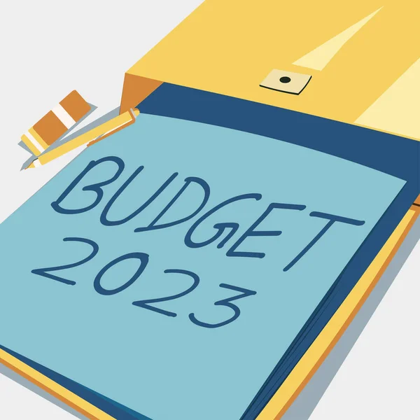 Podpis Tekstowy Przedstawiający Budżet 2023 Preliminarz Dochodów Wydatków Według Podejścia — Zdjęcie stockowe