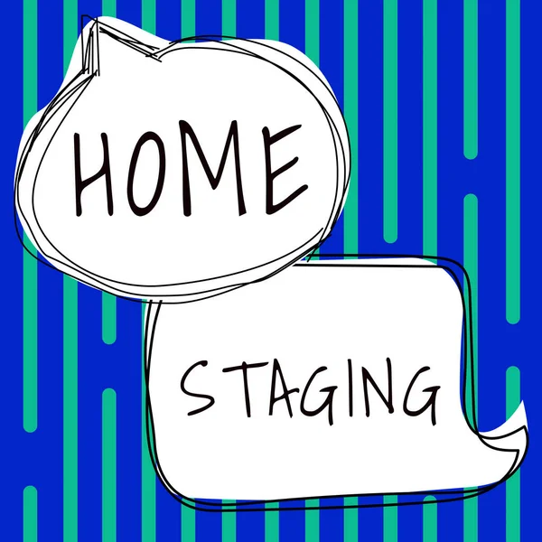 Kézírás Szöveg Home Staging Üzleti Áttekintés Előkészítése Egy Magánlakás Eladó — Stock Fotó