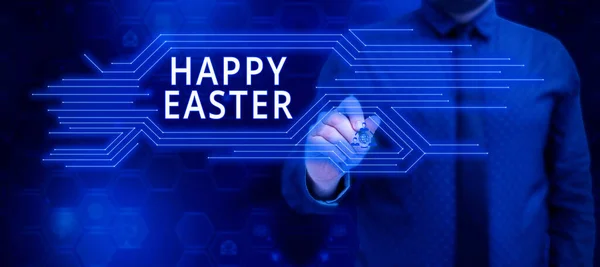Texto Mostrando Inspiração Happy Easter Business Visão Geral Festa Cristã — Fotografia de Stock