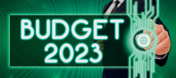 Texto Manuscrito Orçamento 2023 Conceito Que Significa Estimativa Receitas Despesas — Fotografia de Stock