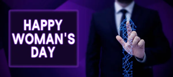 Έννοια Λεζάντα Happy Woman Day Επιχειρηματική Παρουσίαση Για Τον Εορτασμό — Φωτογραφία Αρχείου