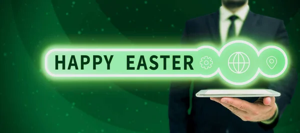 Koncepcionális Felirat Boldog Húsvétot Üzleti Ötlet Jézus Feltámadására Emlékező Keresztény — Stock Fotó