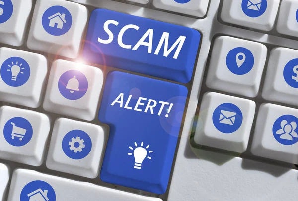 Schreiben Anzeige Von Text Scam Alert Business Ansatz Warnt Jemanden — Stockfoto