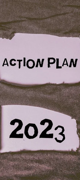 Signe Texte Montrant Plan Action 2023 Concept Signifiant Faire Liste — Photo