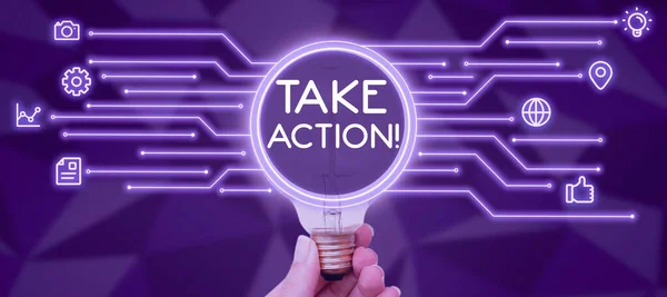 概念表示 Take Action Concept問題を解決するために公式または協調したことを意味します — ストック写真