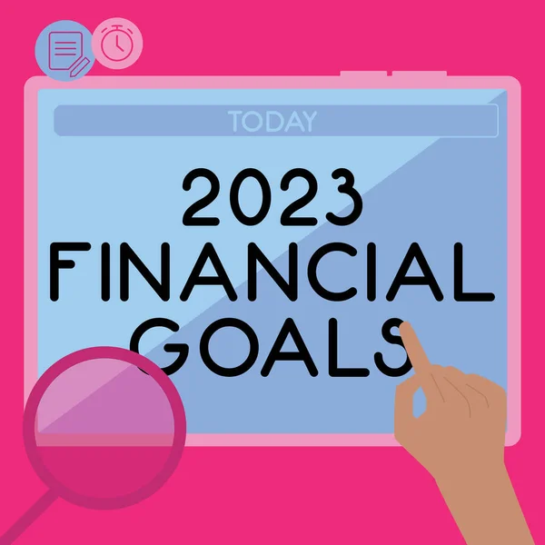 Logga Som Visar 2023 Finansiella Mål Begreppet Betyder Högsta Kvalitet — Stockfoto