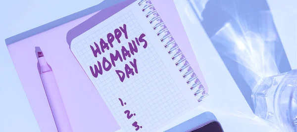 Segno Testo Che Mostra Happy Women Day Word Scritto Commemorare — Foto Stock