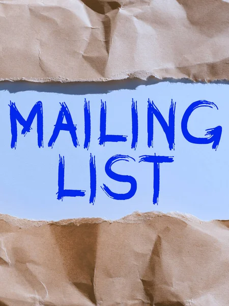 Znak Tekstowy Pokazujący Listę Mailingową Business Showcase Listę Osób Które — Zdjęcie stockowe