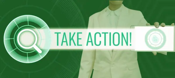 Sinal Texto Mostrando Take Action Ideia Negócio Fazer Algo Oficial — Fotografia de Stock