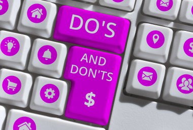 Do 's Don Ts' u gösteren metin yazısı insanın kafasındaki bir şey hakkında iş yaklaşımı karışıklığı.