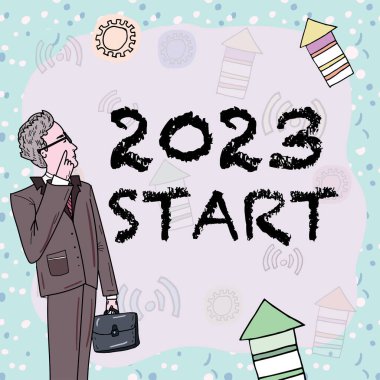 El yazısı işareti: 2023 Start, İş konsepti Geçen yılki olayları hatırlamak ana eylemler veya iyi programlar