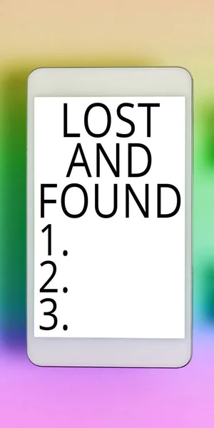 Text sign showing Lost And Found, Business idea Place where you can find forgotten things Search service