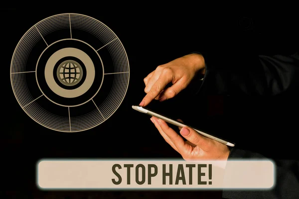 Texto Que Presenta Stop Hate Enfoque Empresarial Prevenir Presión Agresiva — Foto de Stock