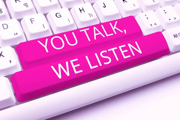 Kézírás Szöveg Beszél Hallgatjuk Szó Kétirányú Kommunikáció Motivációs Beszélgetés — Stock Fotó