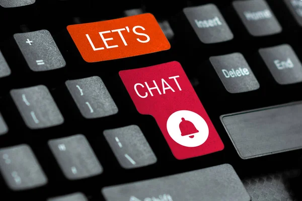 Scrivere Visualizzando Testo Let Chat Business Vetrina Invitando Persona Conversare — Foto Stock