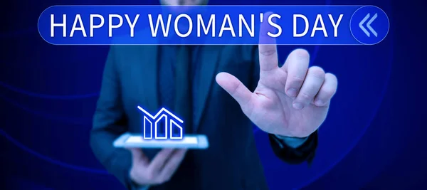 Schreiben Von Text Happy Woman Day Konzept Das Die Essenz — Stockfoto