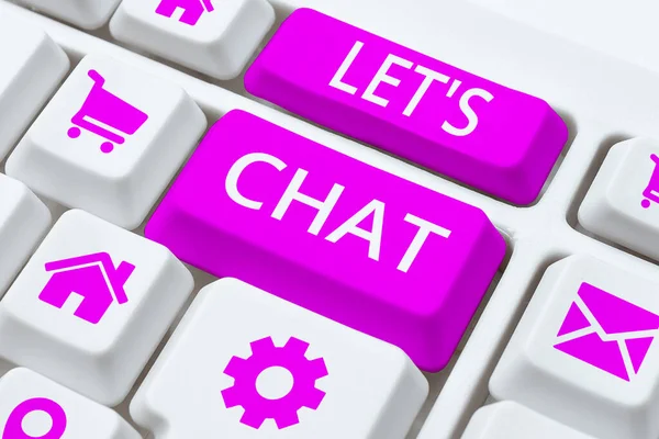 Sinal Texto Mostrando Lets Chat Visão Geral Negócio Convidando Pessoa — Fotografia de Stock