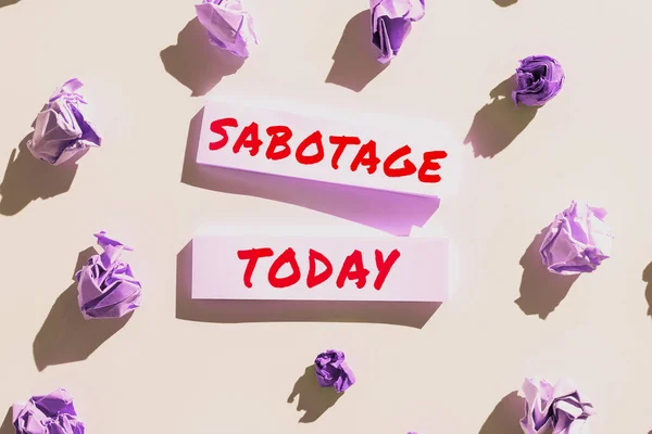 Text Showing Inspiration Sabotage Business Concept Destruction Employers Tools Materials — Stock Photo, Image