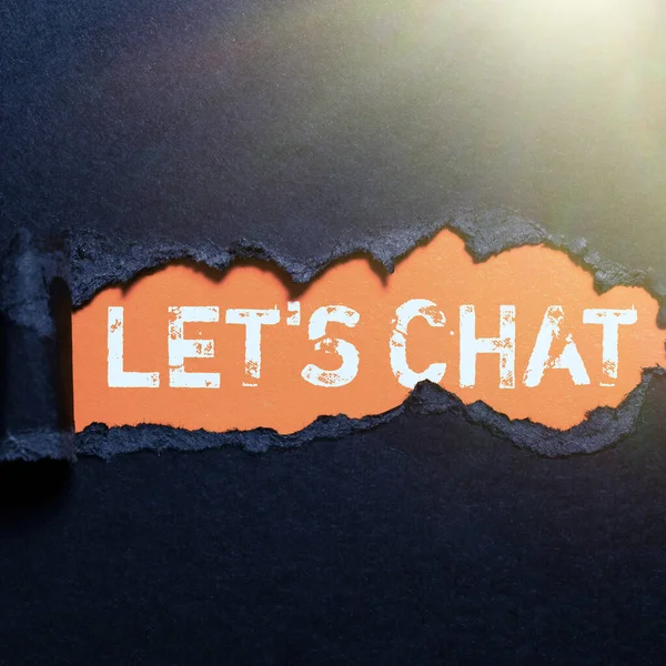 Ispirazione Mostrando Segno Lets Chat Parola Invitare Persona Conversare Informalmente — Foto Stock