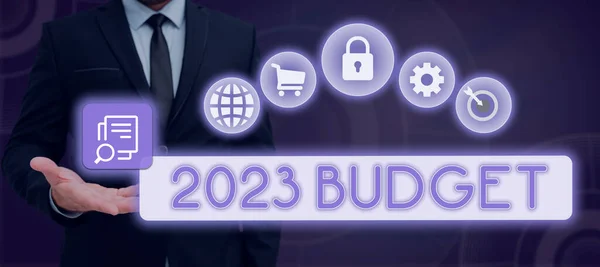 Texto Caligrafia 2023 Orçamento Fotografia Conceitual Plano Financeiro Empresarial Para — Fotografia de Stock
